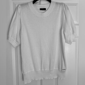 Tahari White Puff Sleeve Knit Top